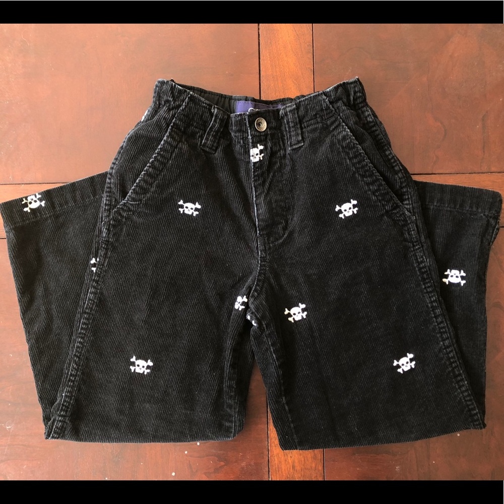 Black Corduroy With Embroidered Skulls